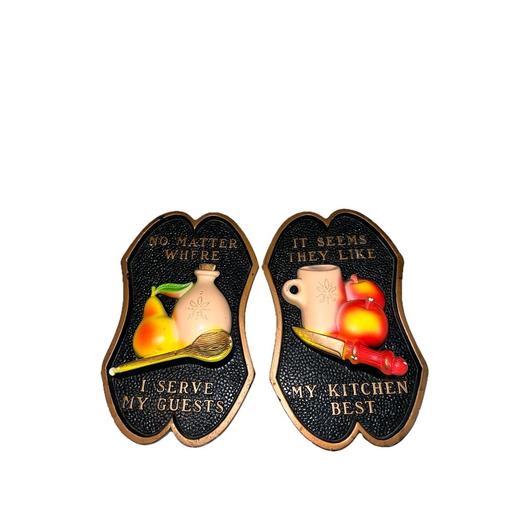 Vintage Miller Studio 1977 Chalkware Kitchen Wall Plaques‎ Set Kitschy Retro MCM